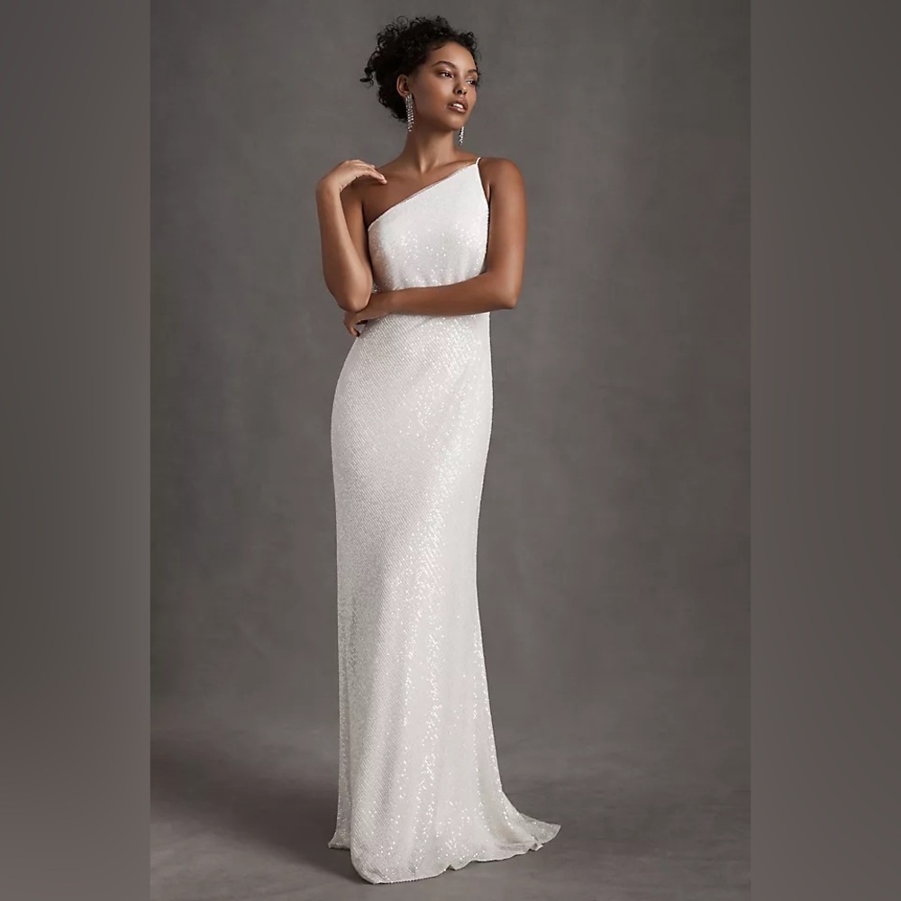 BHLDN Jenny Yoo Collection Zara One-Shoulder Sequin Column Gown
